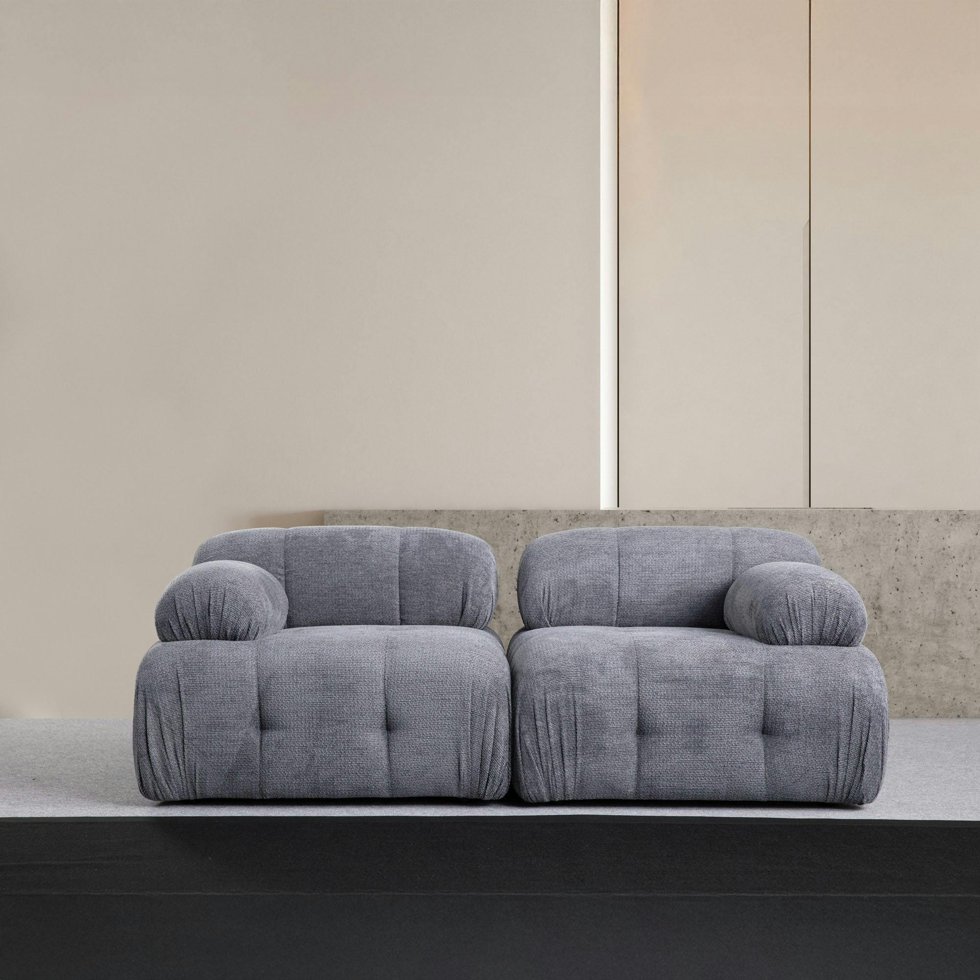 Canapé modulable 2 places gris, assise profonde 190 cm ICA