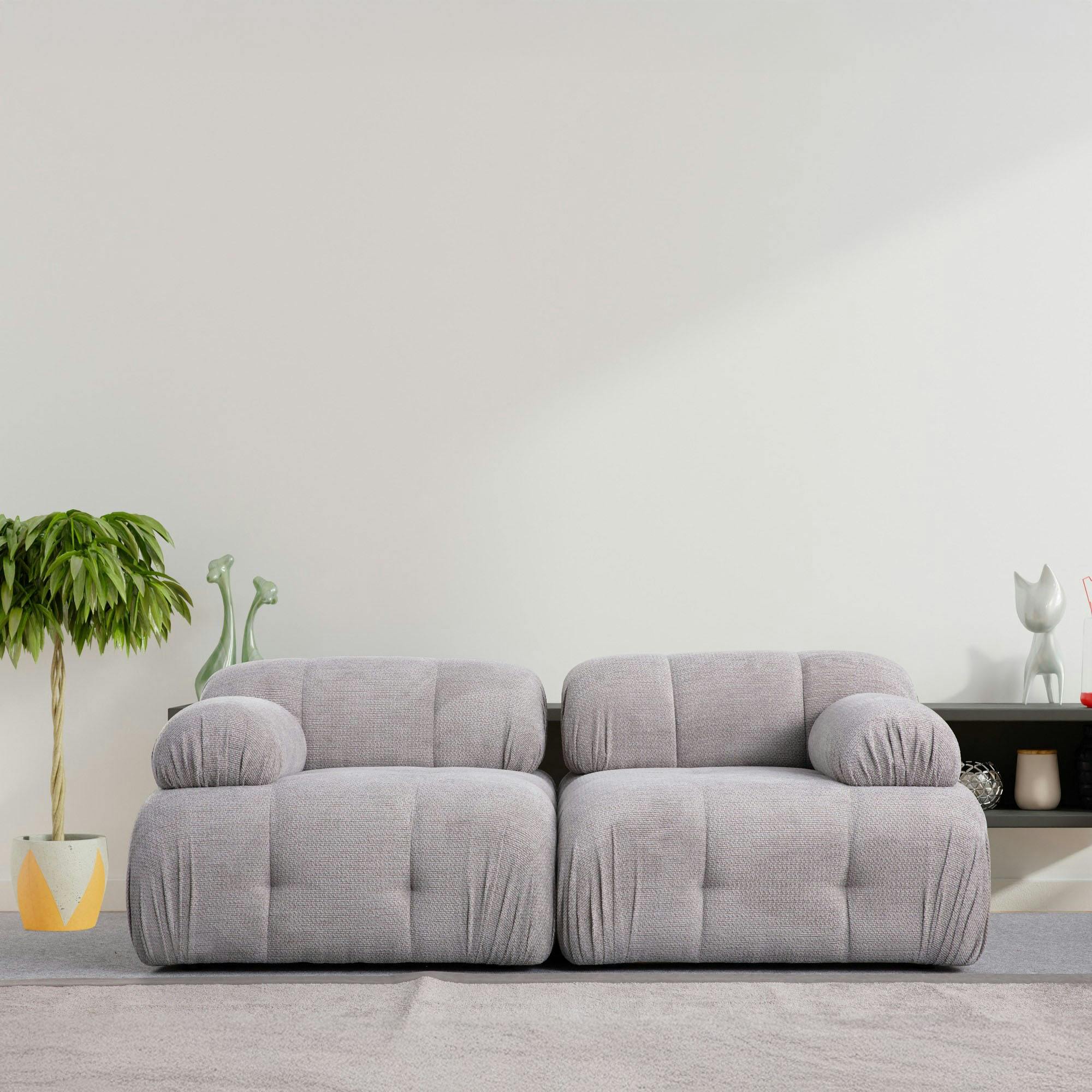 Canapé modulable 2 places gris clair, assise profonde 190 cm ICA