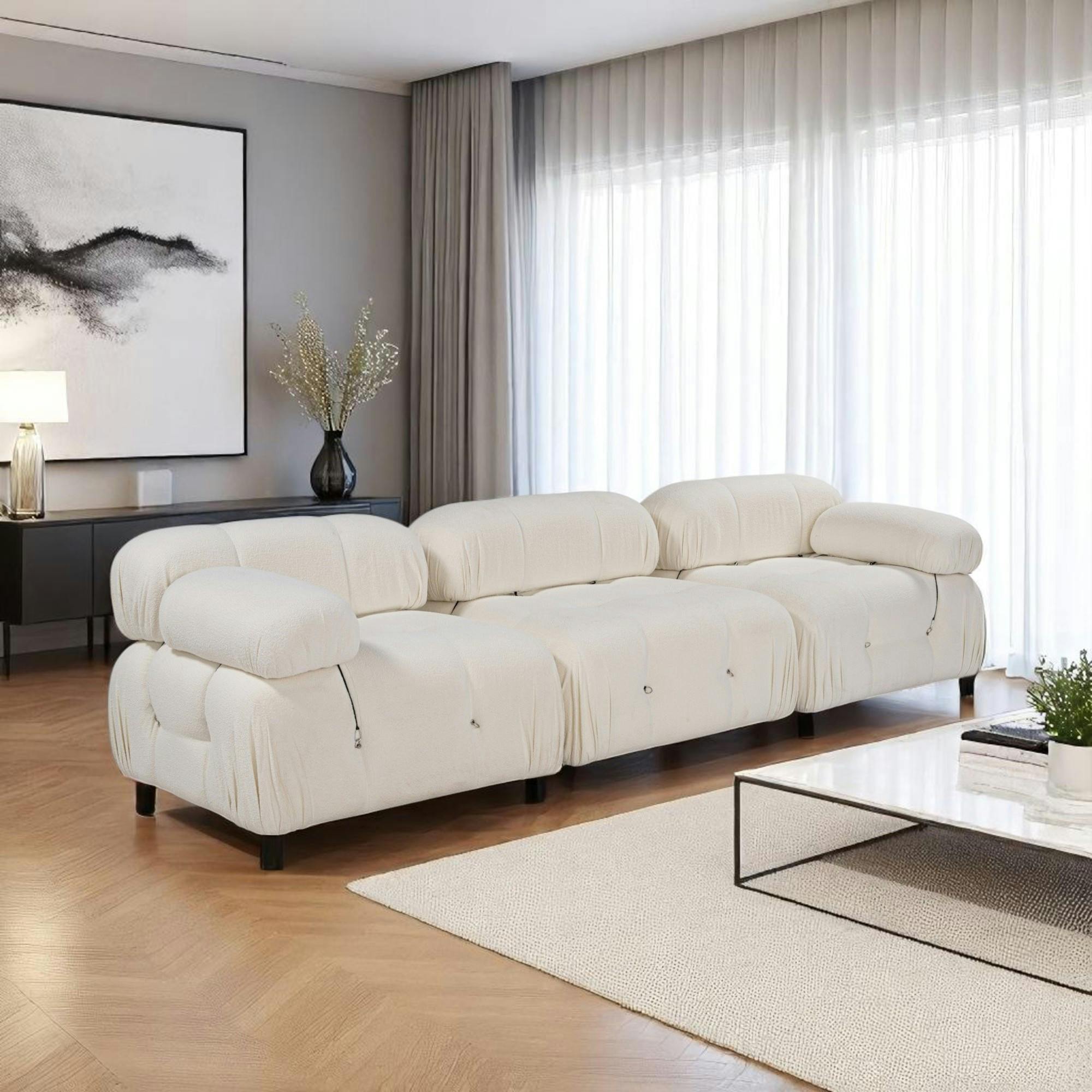 Canapé modulable 3 places - écru, bouclette RONDA