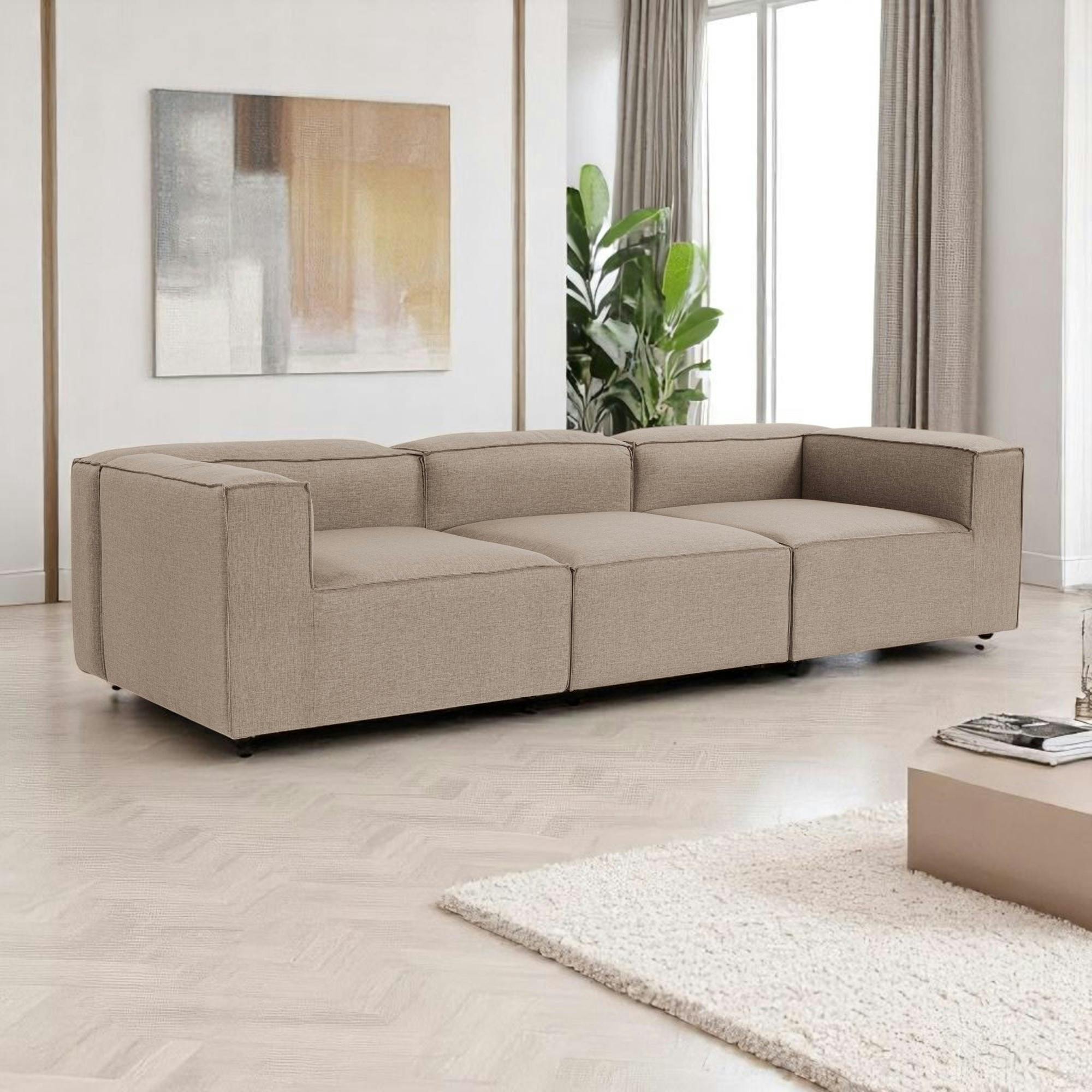 Canapé modulable 3 places en lin - taupe SPELLO