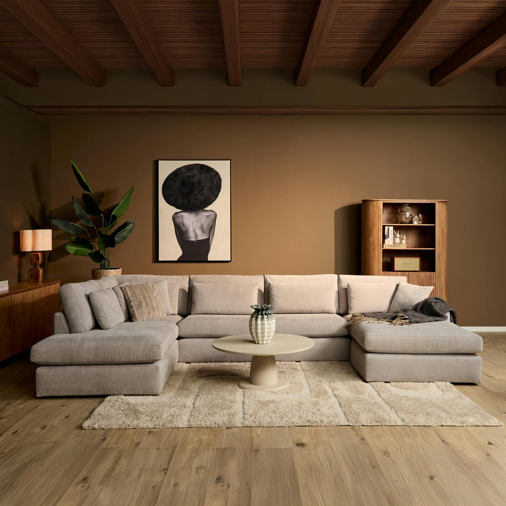 Canapé panoramique en U tissu beige RIVOLI