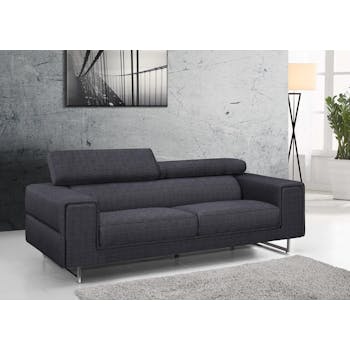 Canapé tapissier 3 places tissu gris foncé et pieds acier chromé 223,5x99,5x83,5cm STREET