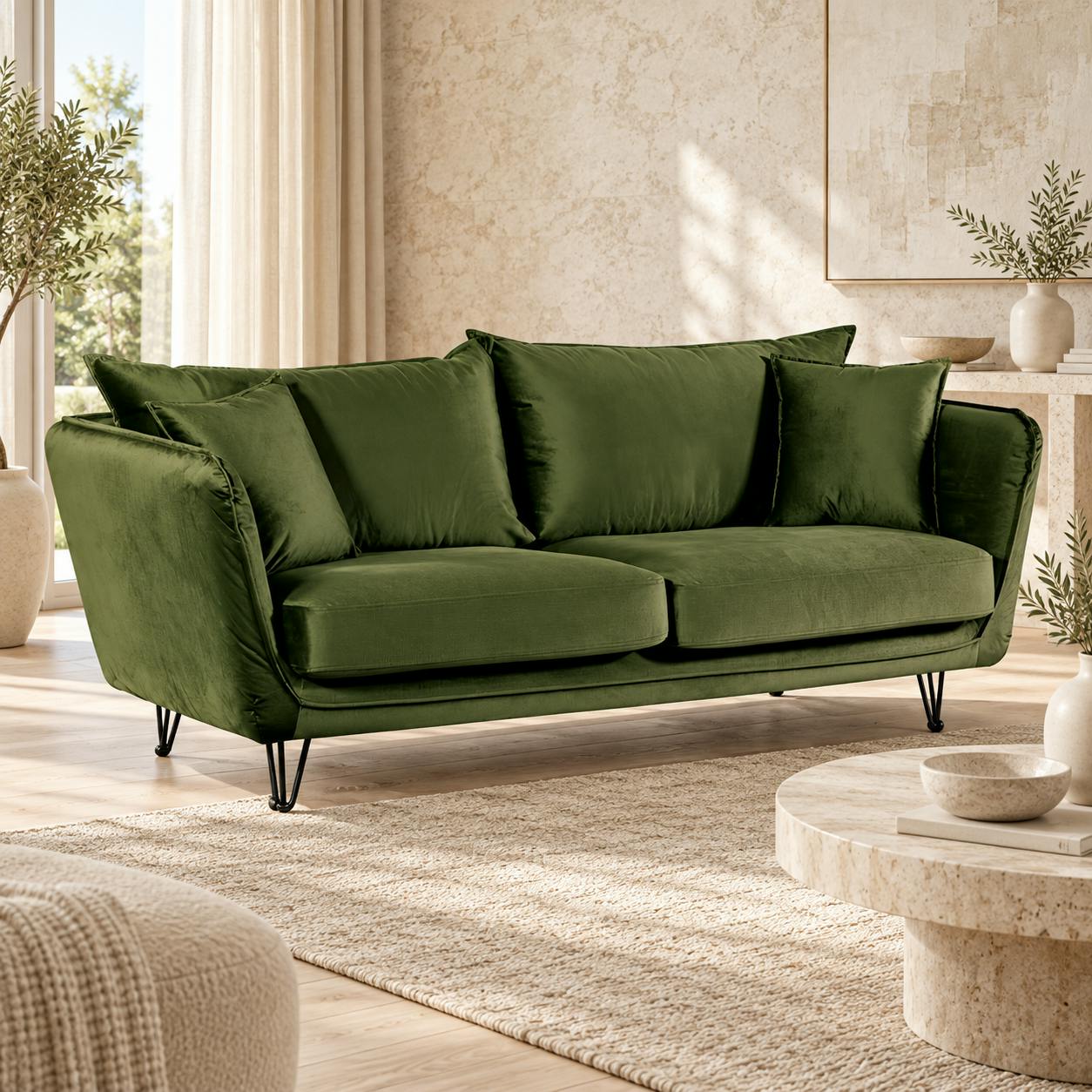 Canapé velours vert kaki EPIKA