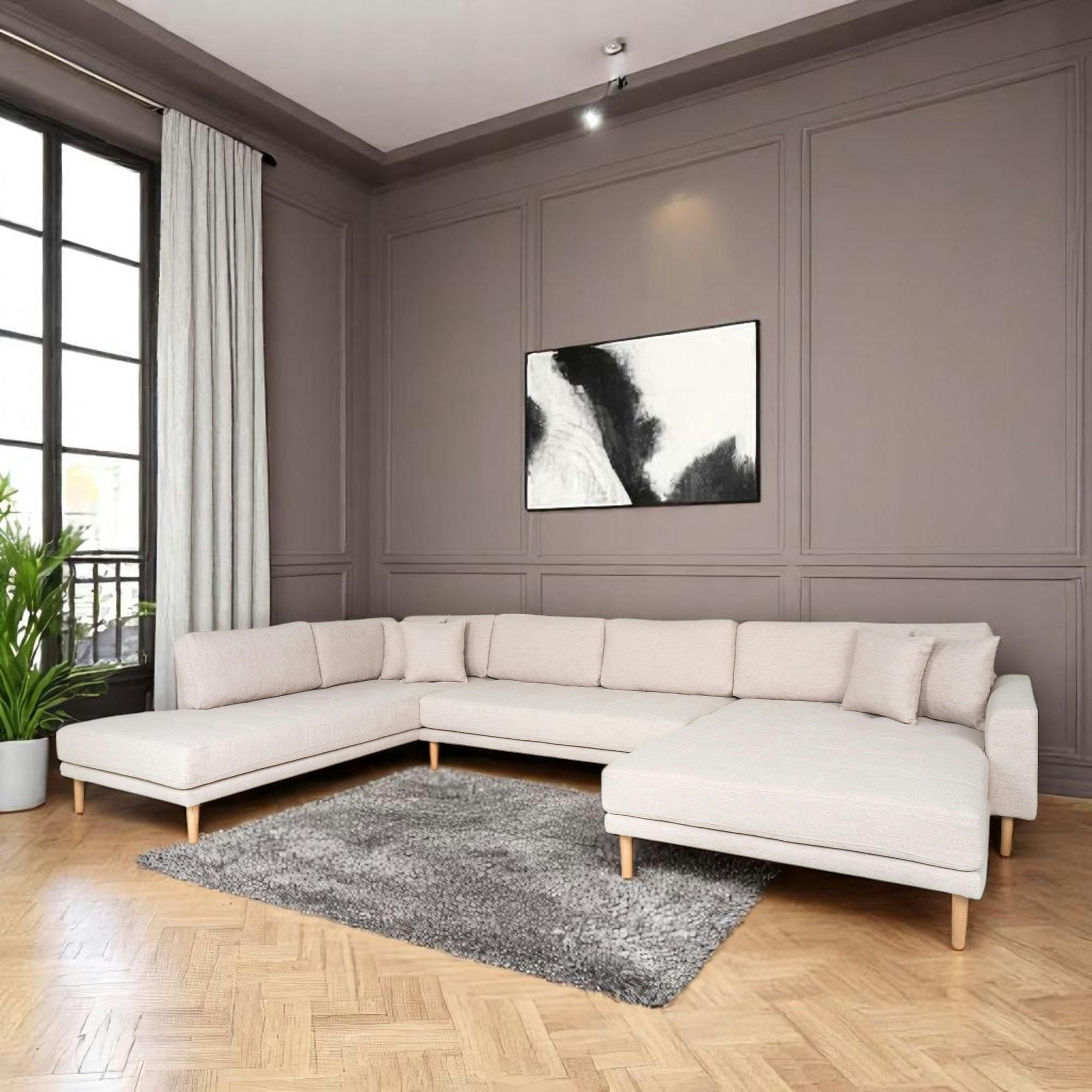 Canapé panoramique beige sable - côté droit, 370 cm AMSTERDAM