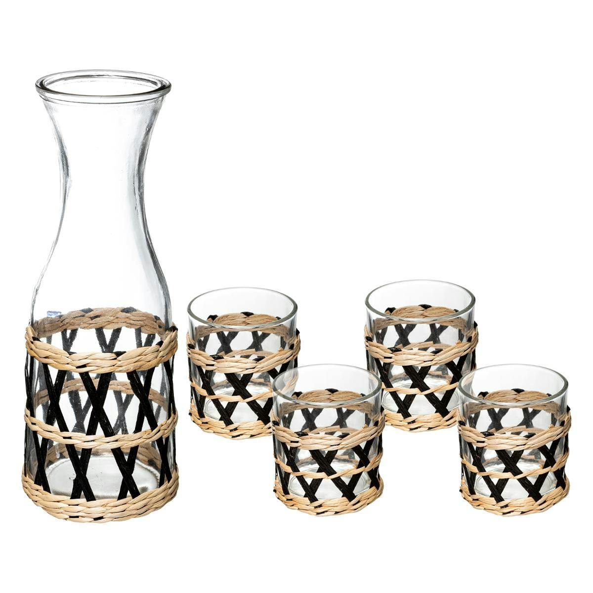 Carafe en verre et 4 verres assortis