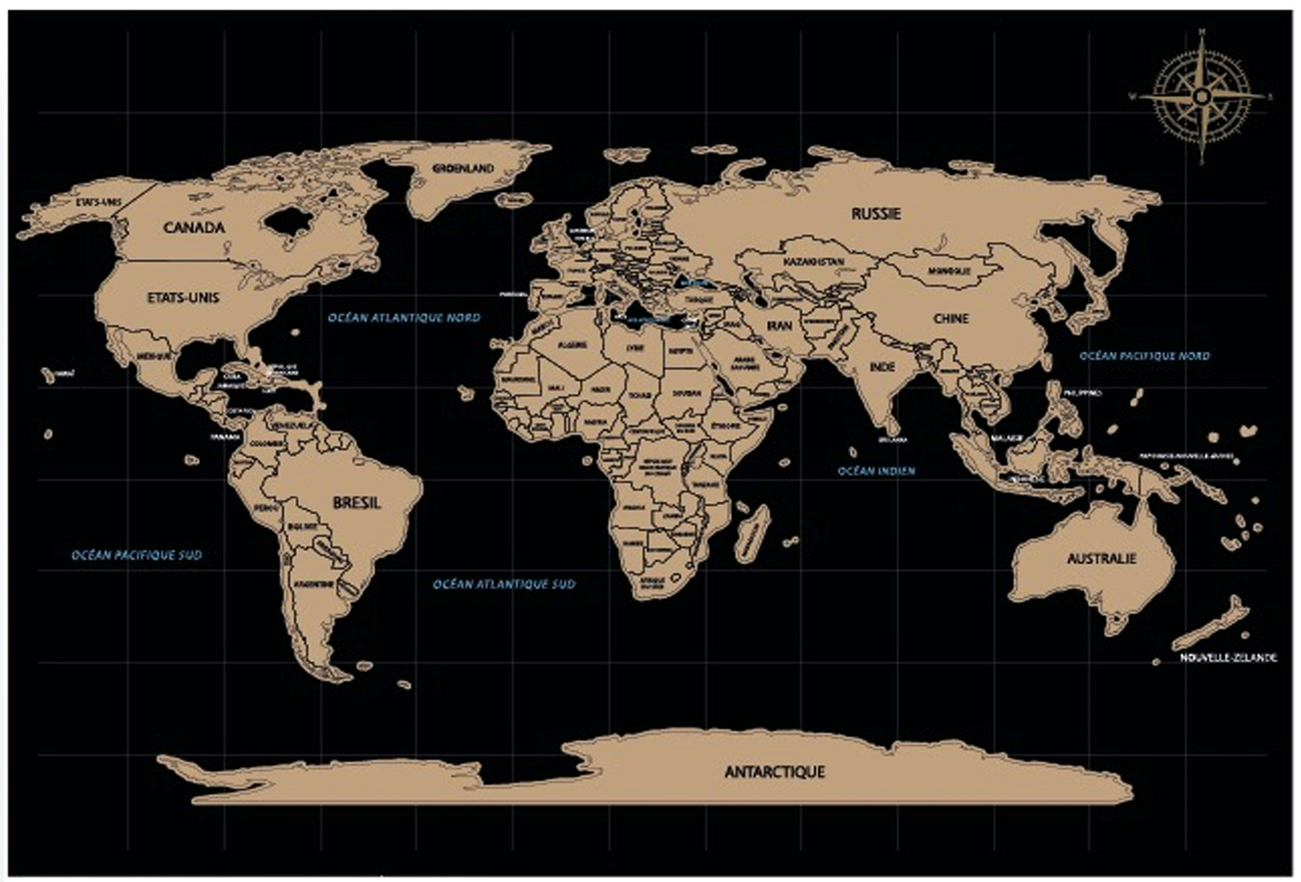Carte de monde à gratter 30x20 cm, Plaques messages