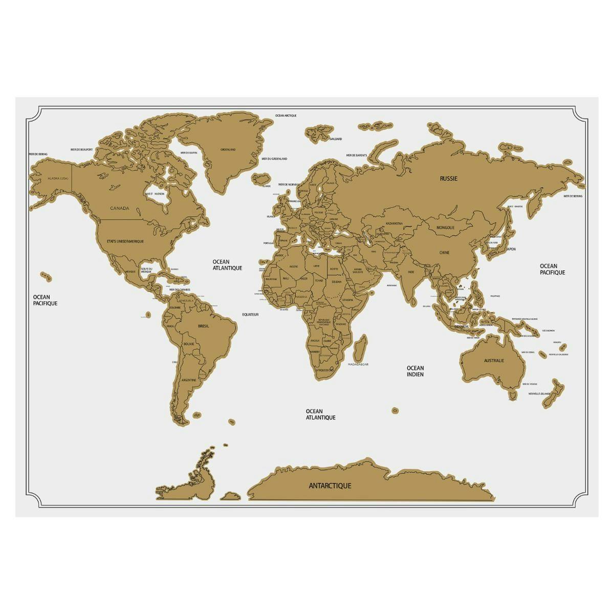 Carte du monde à gratter sur fond blanc