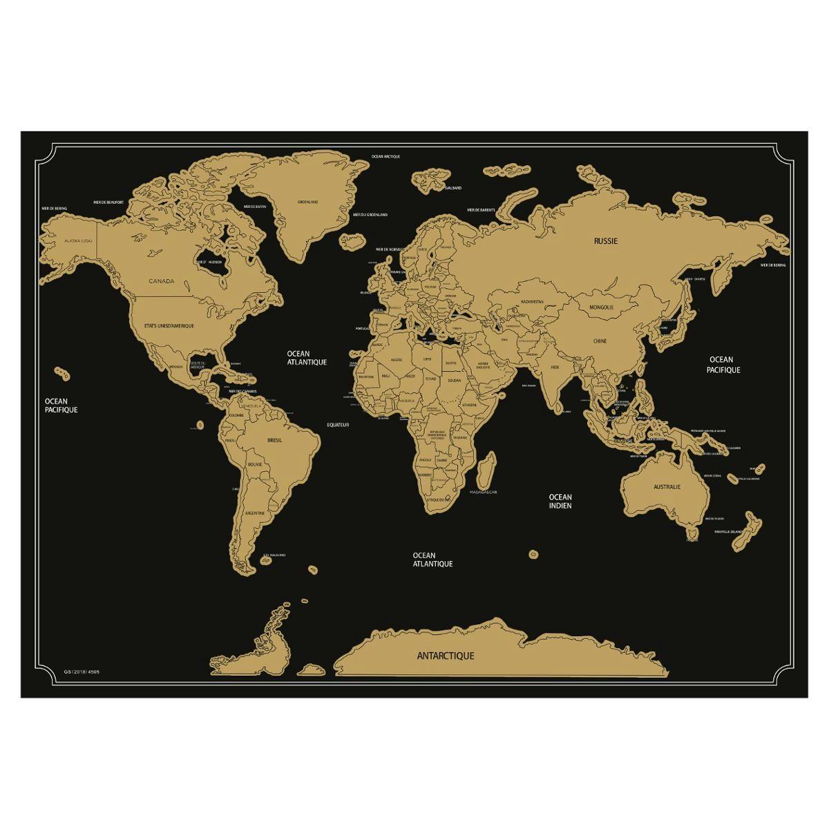 Carte du monde à gratter sur fond noir