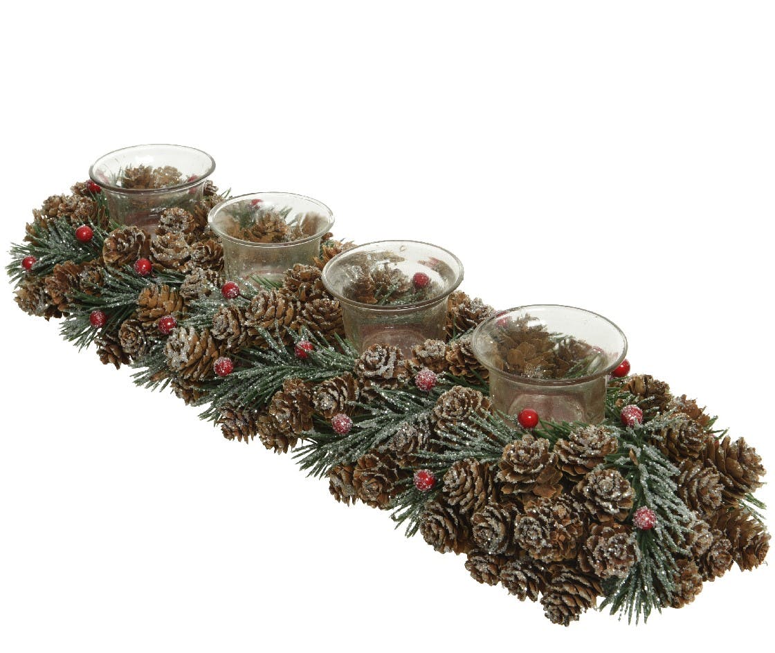 Centre de table de Noël 4 photophores décor enneigé