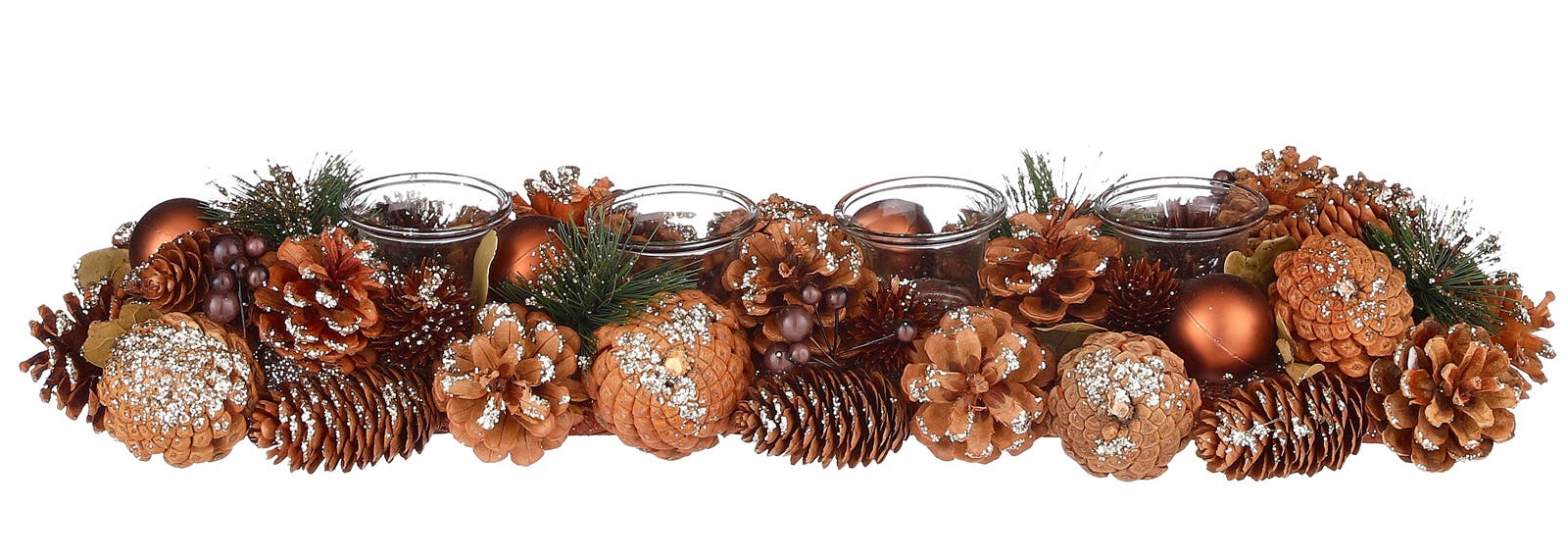 Centre de table de Noël brun cuivré, 4 photophores