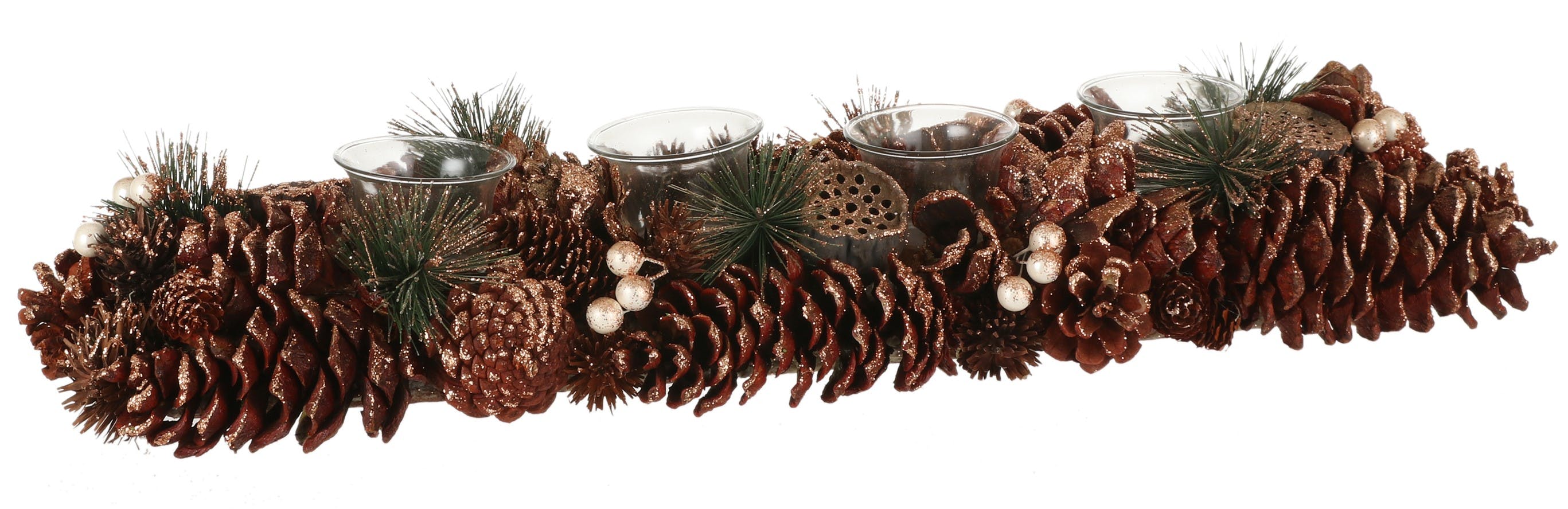 Centre de table de Noël doré 4 photophores 54 cm