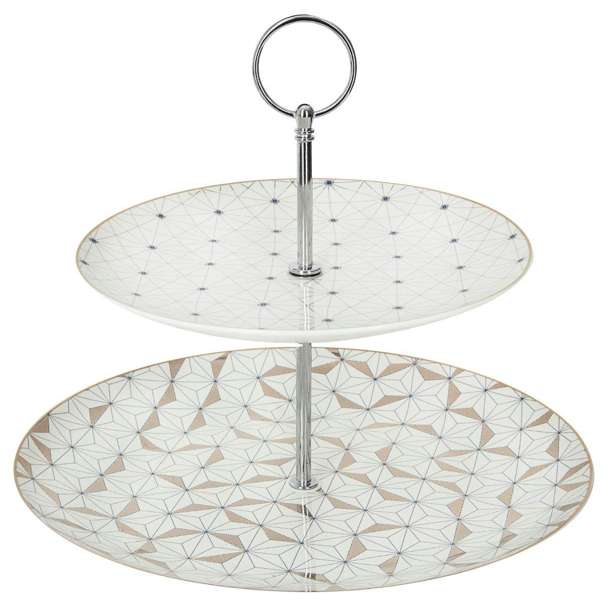 Centre de table rond blanc en porcelaine 2 niveaux D20cm