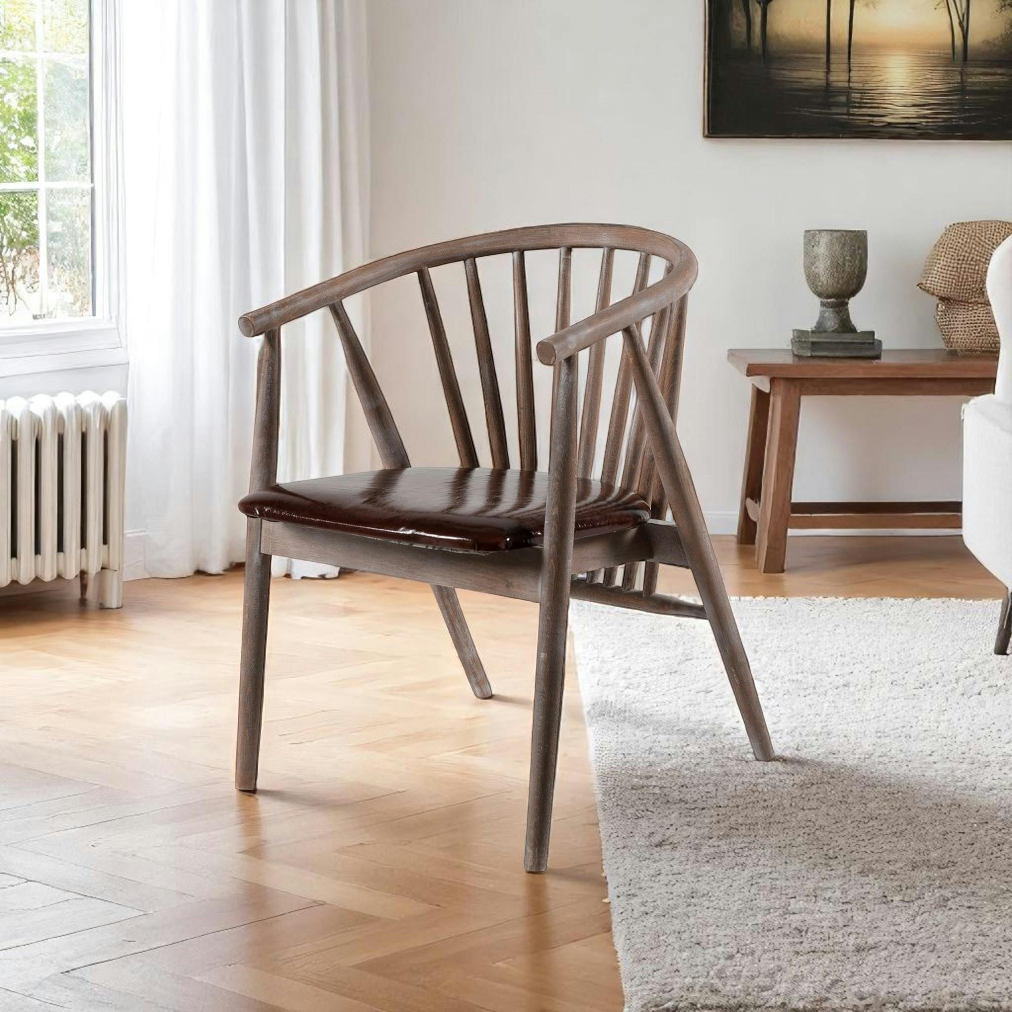 Chaise à barreaux en bois brun - assise assortie TENA