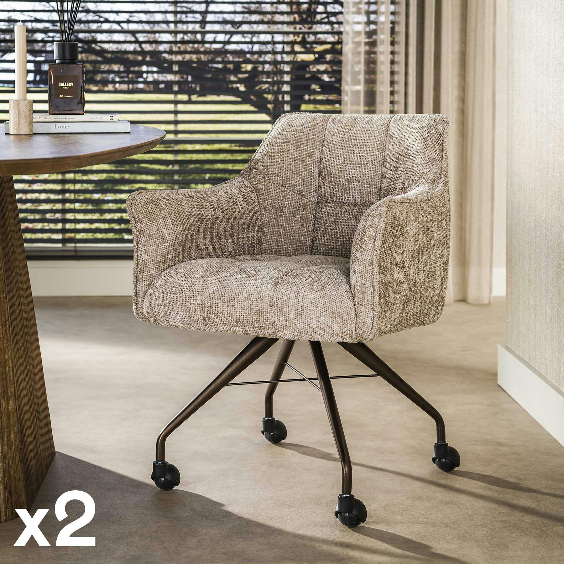 Chaise à roulettes sable pied bronze (lot de 2) MELBOURNE