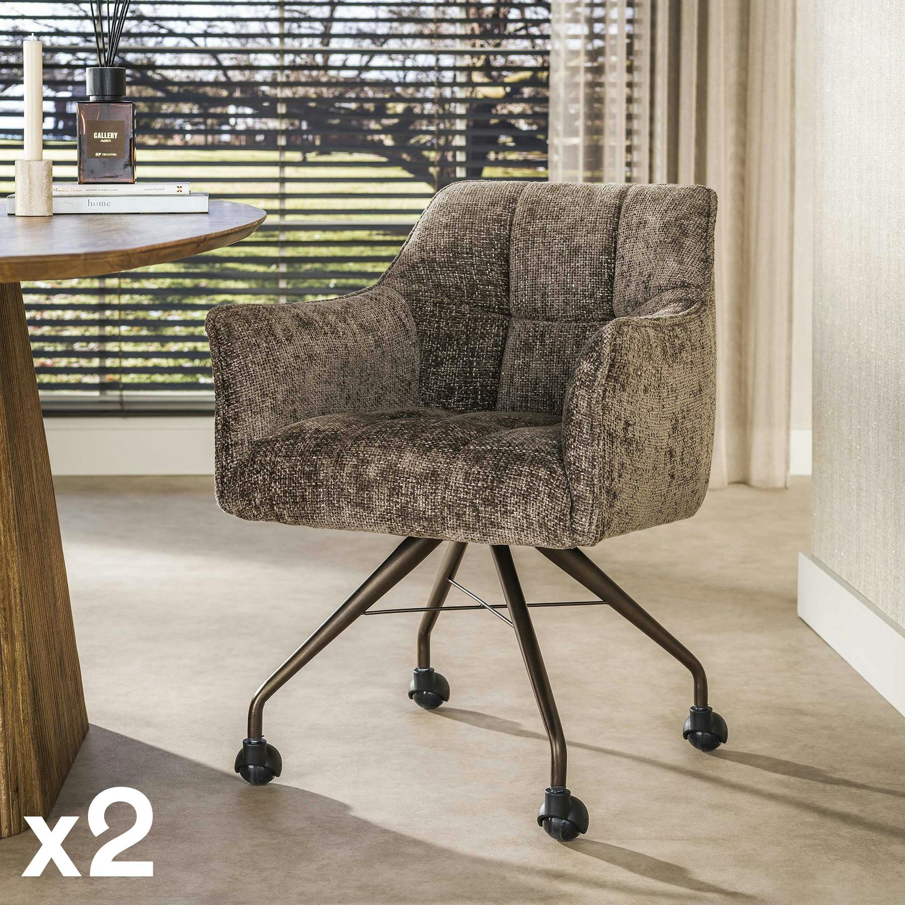 Chaise à roulettes taupe pied bronze (lot de 2) MELBOURNE