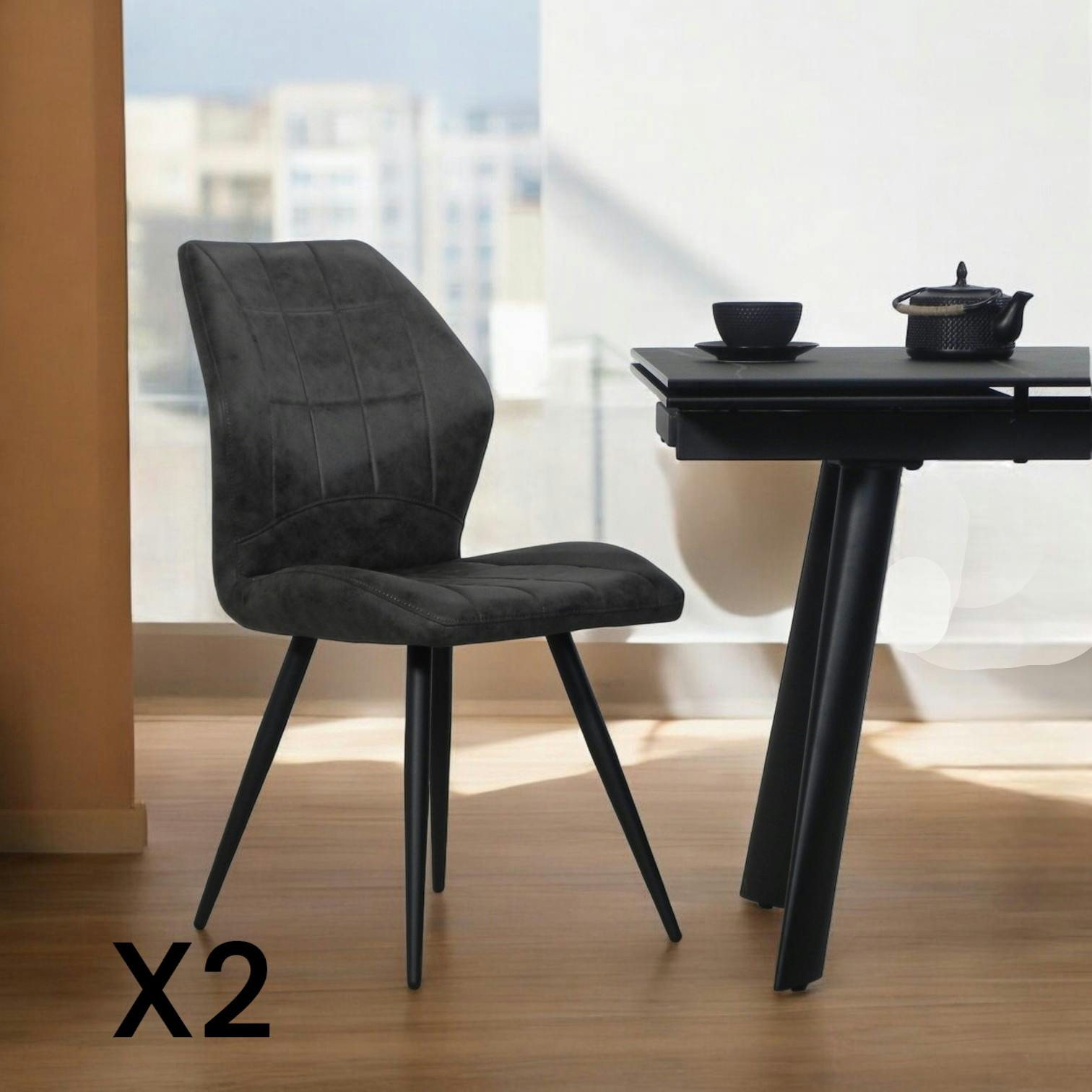 Chaise anthracite motif damier (lot de 2) LOMBARDIE