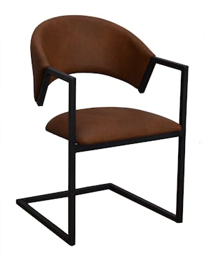  Chaise avec accoudoirs tissu microfibres choco et pieds métal noir 54x81x56cm