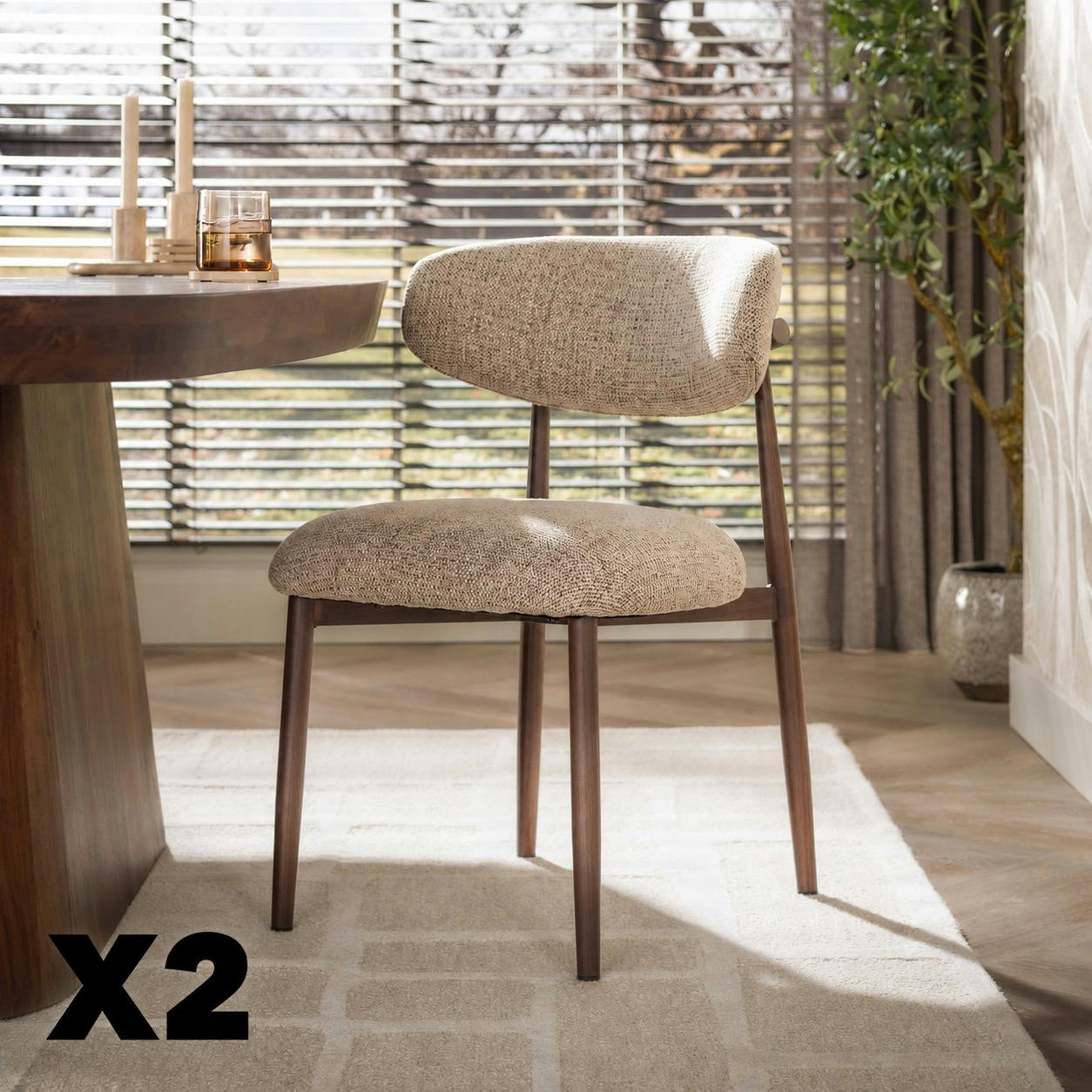 Chaise beige chiné pieds effet chêne (x2) COLISEE