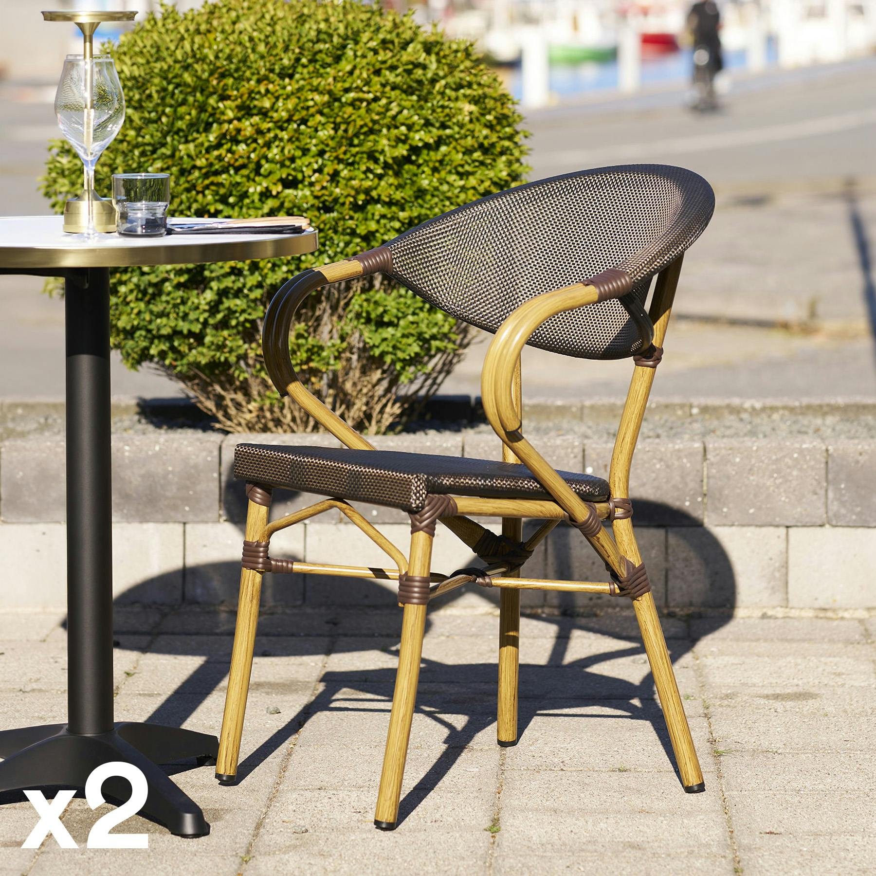 Chaise bistrot en textilène brun et bambou (lot de 2)