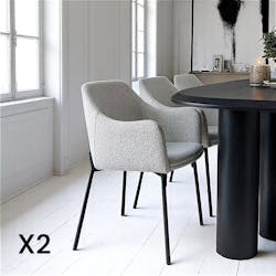 Chaise blanche moderne en tissu bouclette avec accoudoirs (lot de 2) SAVONE