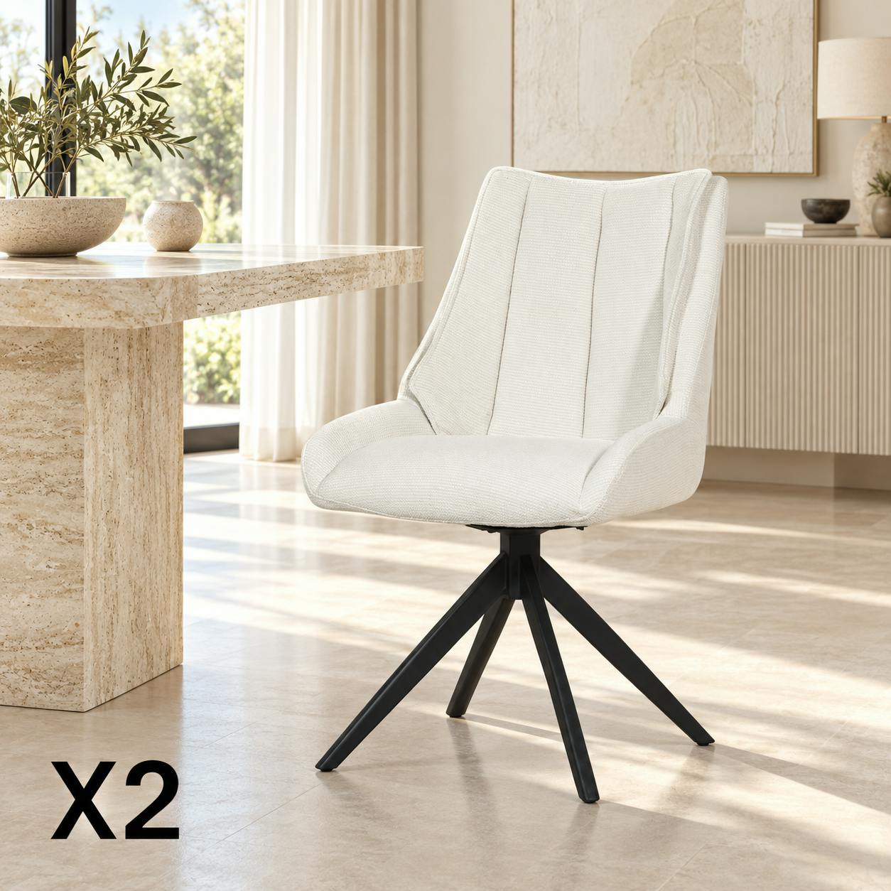 Chaise blanche pivotante en velours texturé (lot de 2) IENA