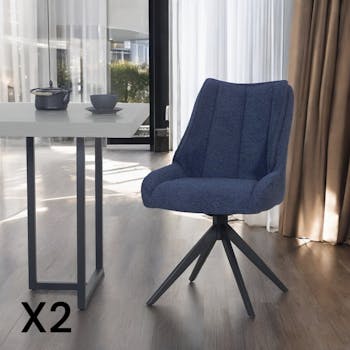 Chaise bleu nuit pivotante en velours texturé (lot de 2) IENA