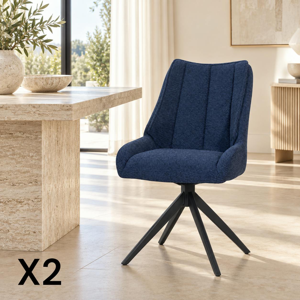 Chaise bleu nuit pivotante en velours texturé (lot de 2) IENA