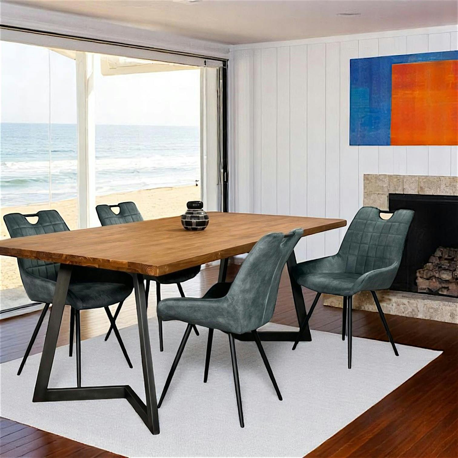 Chaise bleu pétrole avec poignée (lot de 2) MALMOE