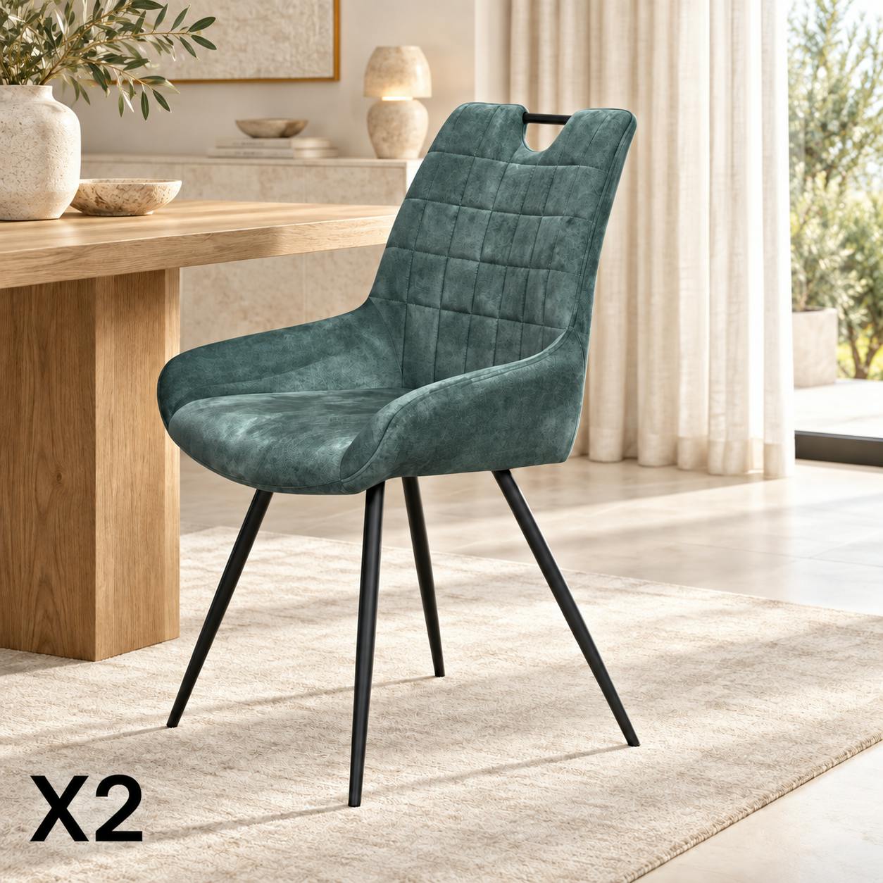 Chaise bleu pétrole avec poignée (lot de 2) MALMOE