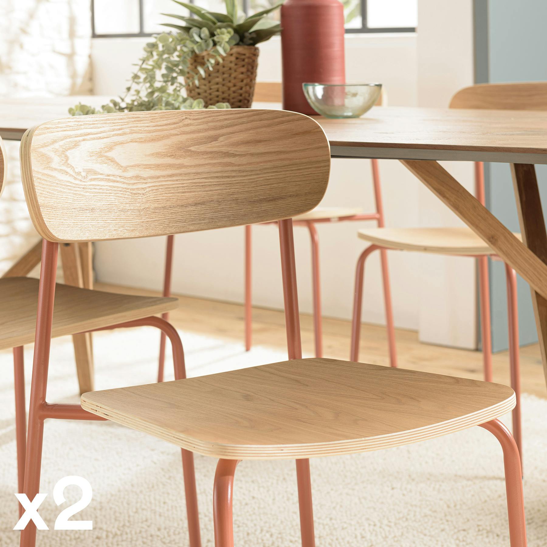 Chaise bois et métal terracota style écolier (lot de 2) TIM