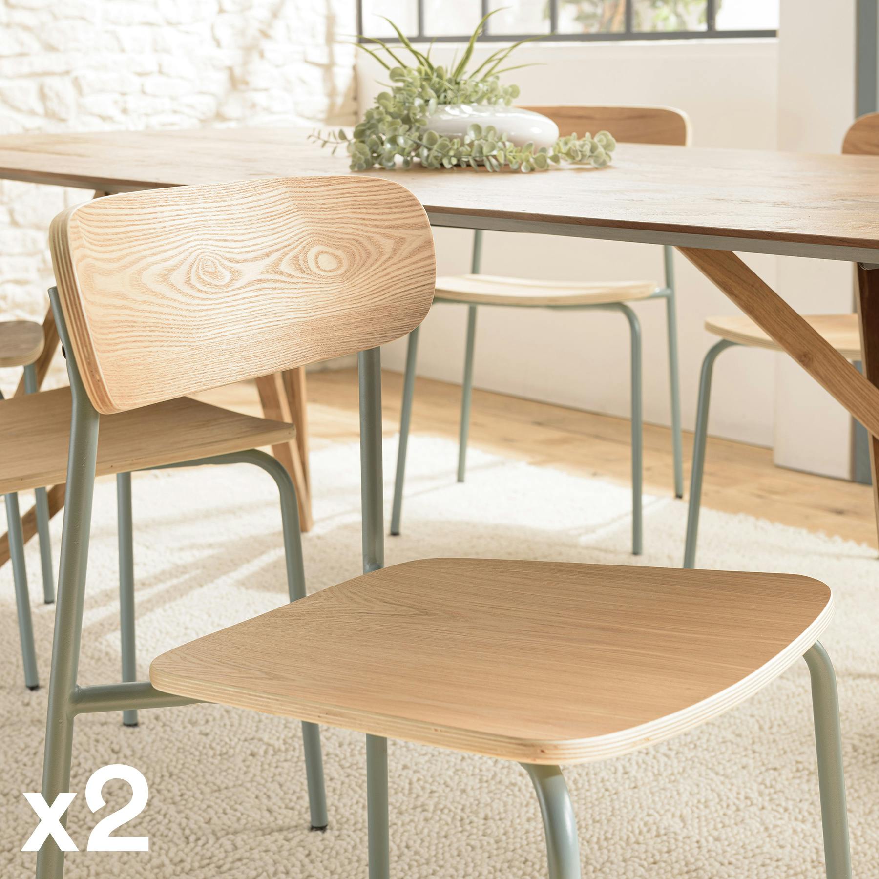 Chaise bois et métal vert pale style écolier (lot de 2) TIM