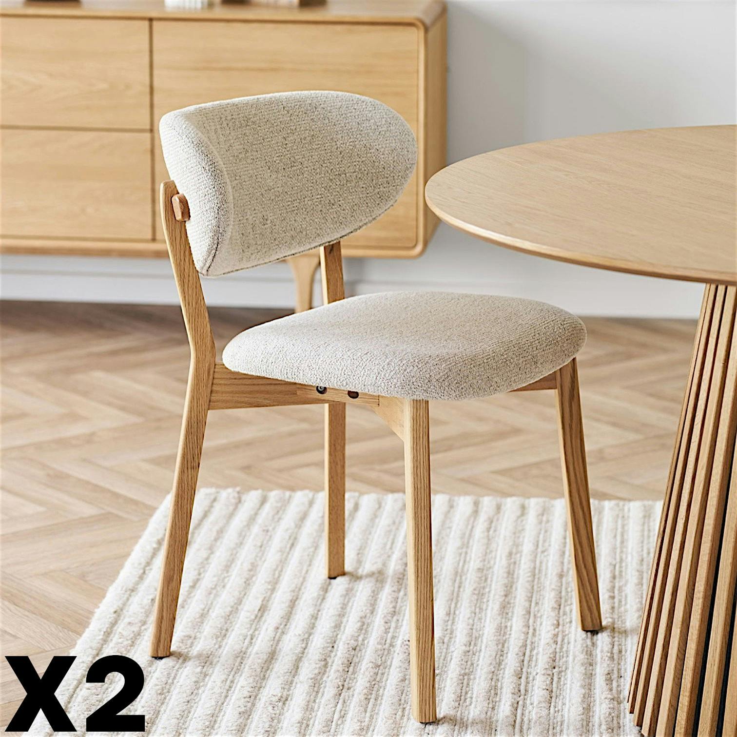 Chaise bois et tissu beige (lot de 2) AMSTERDAM