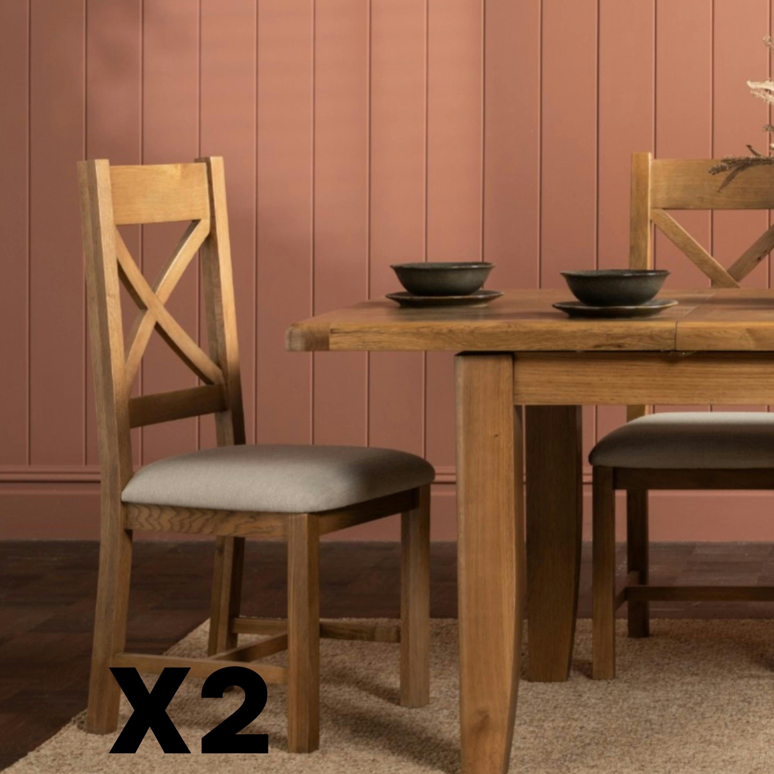 Chaise bois et tissu dossier en croix (lot de 2) VALMONT