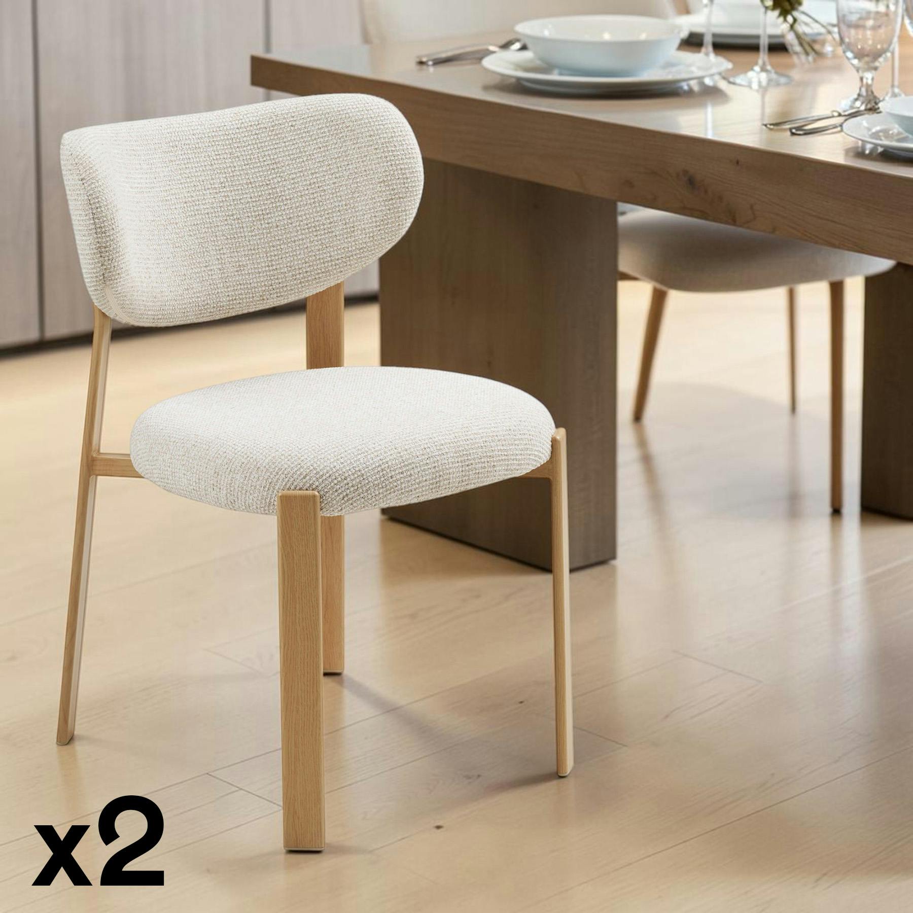 Chaise bois et tissu sable (lot de 2) AMSTERDAM