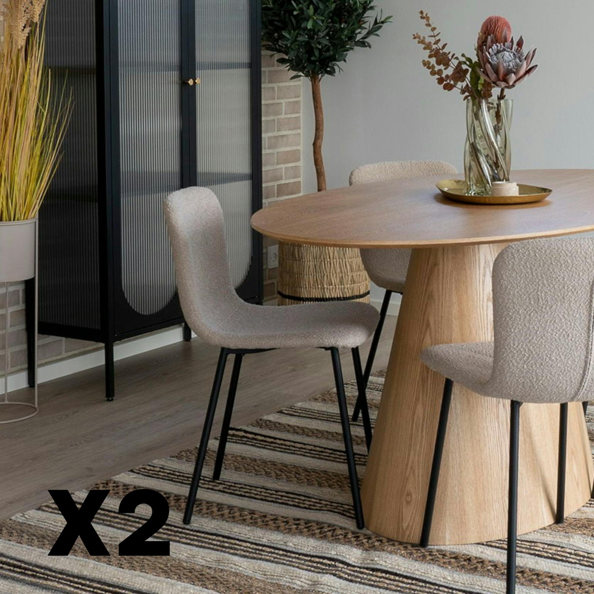 Chaise bouclette beige pieds métal noir (lot de 2) LOTA