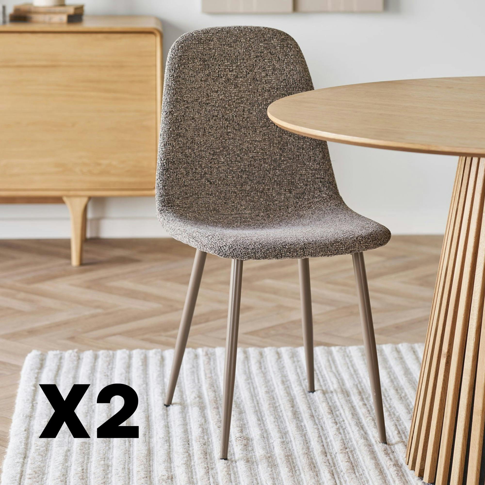 Chaise bouclette taupe avec pieds métal (lot de 2) BERLIN