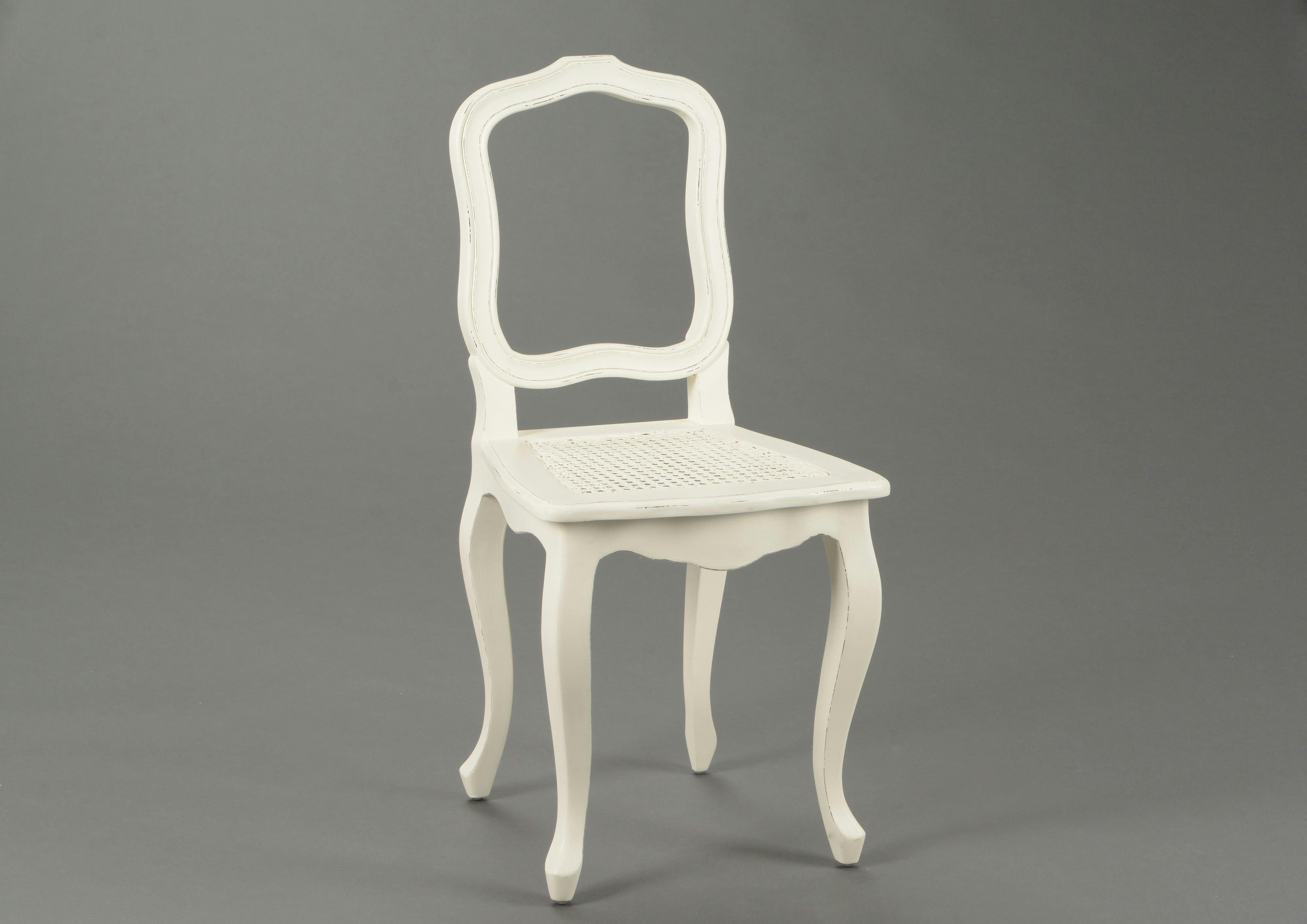 Chaise cannée romantique en bois patiné crème MERVEILLE H93cm AMADEUS