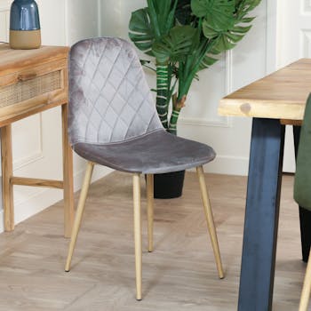 Chaise capitonnée velours gris taupe HAWAI (lot de 2)