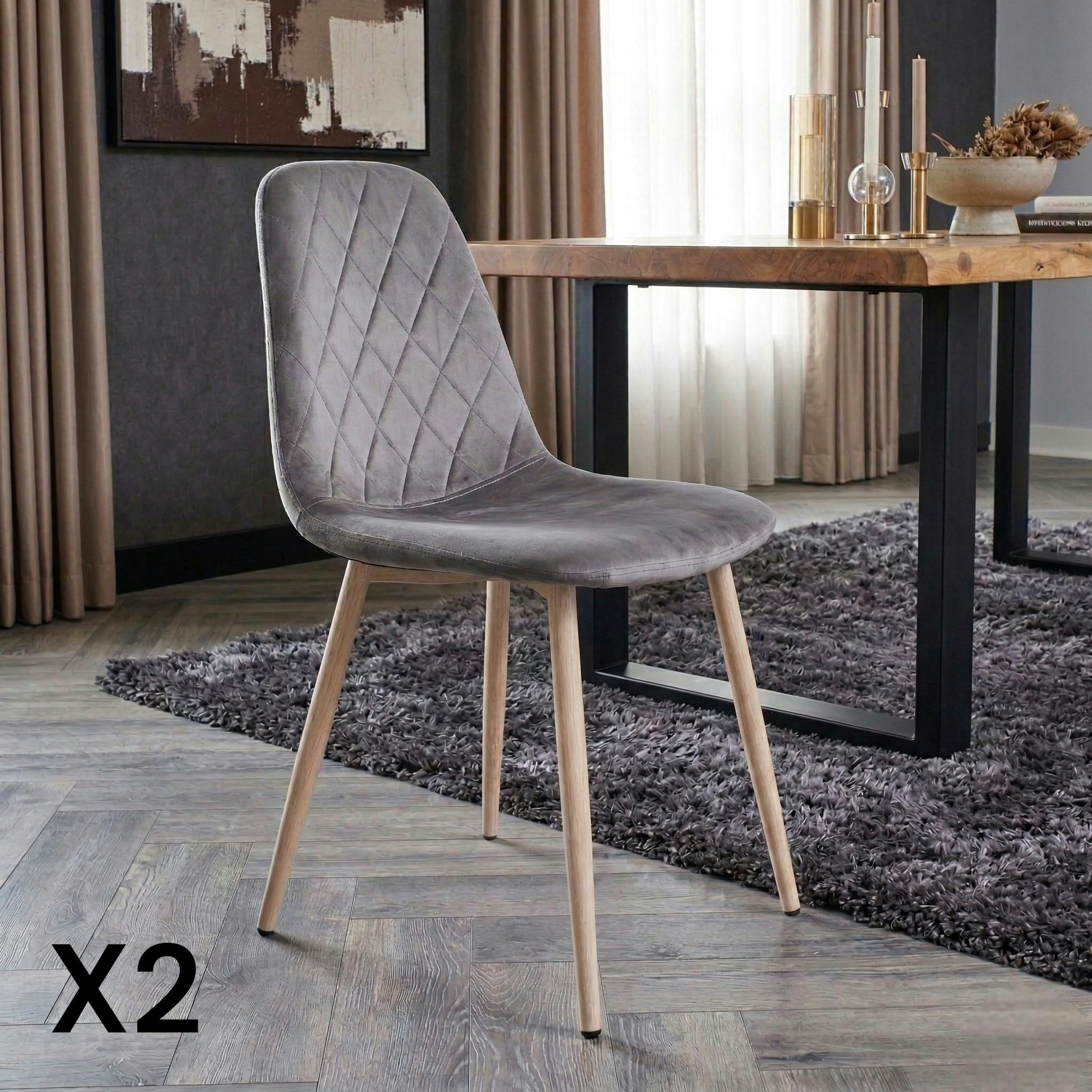Chaise capitonnée velours gris taupe HAWAI (lot de 2)