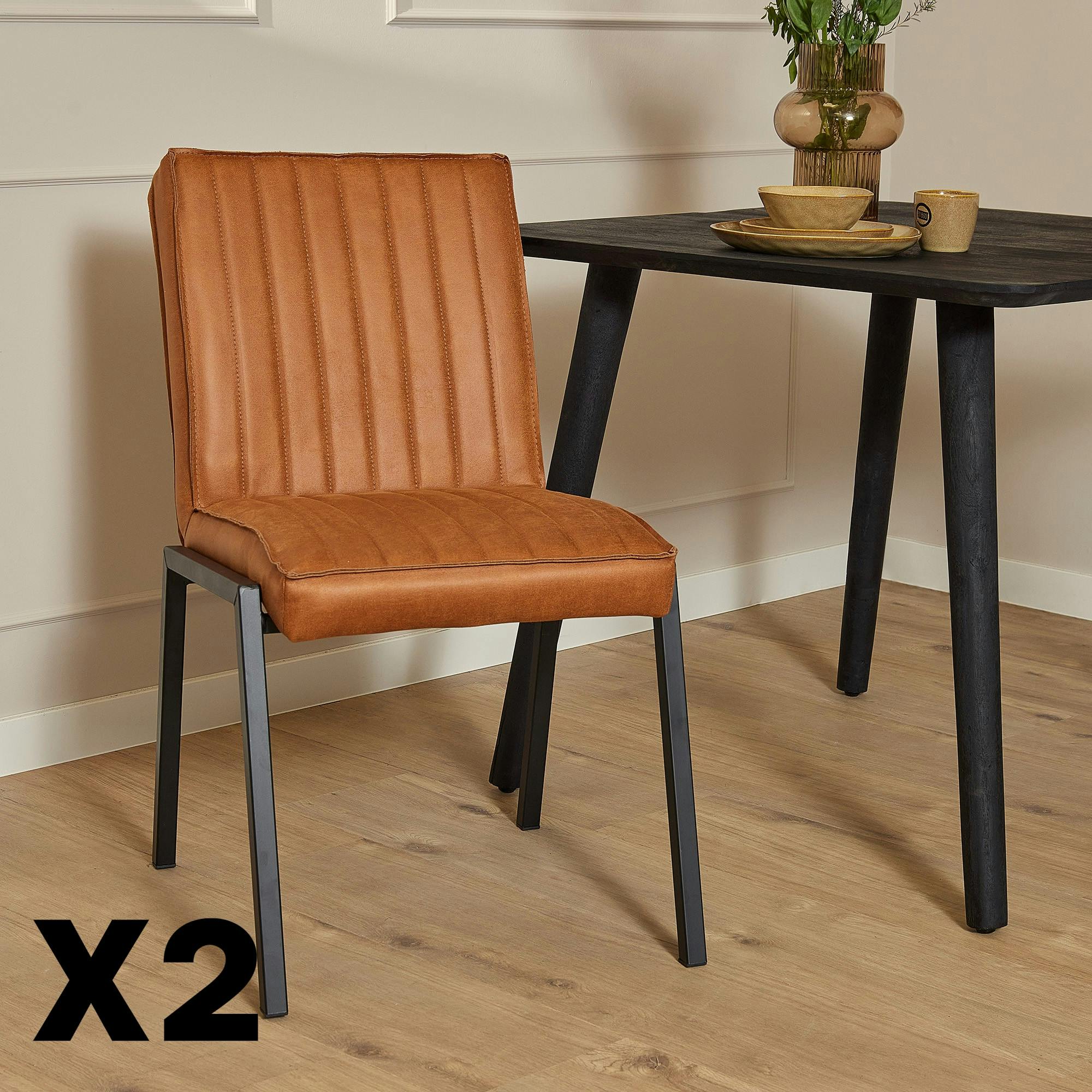 Chaise cognac rembourrée à bandes (lot de 2) CORTINA