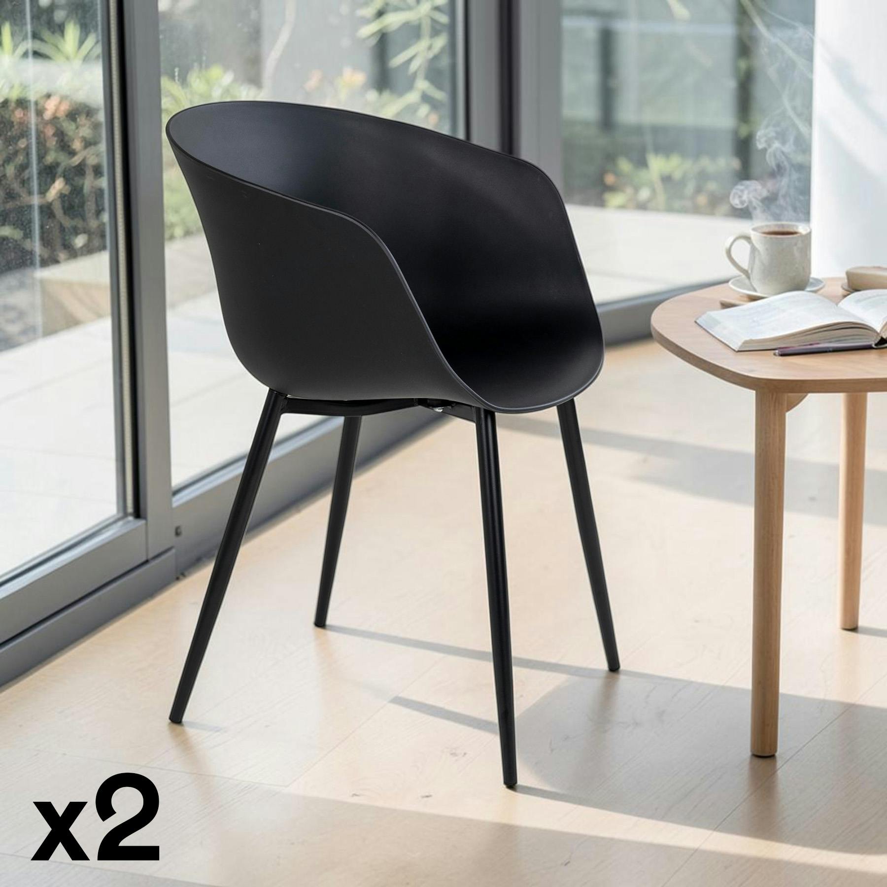 Chaise coque noire en polypropylène (lot de 2)