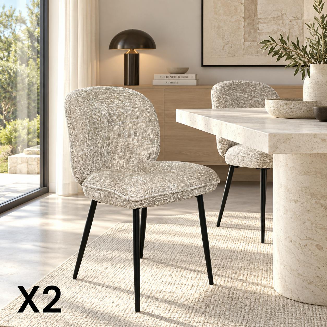 Chaise cosy en tissu beige (lot de 2) IENA