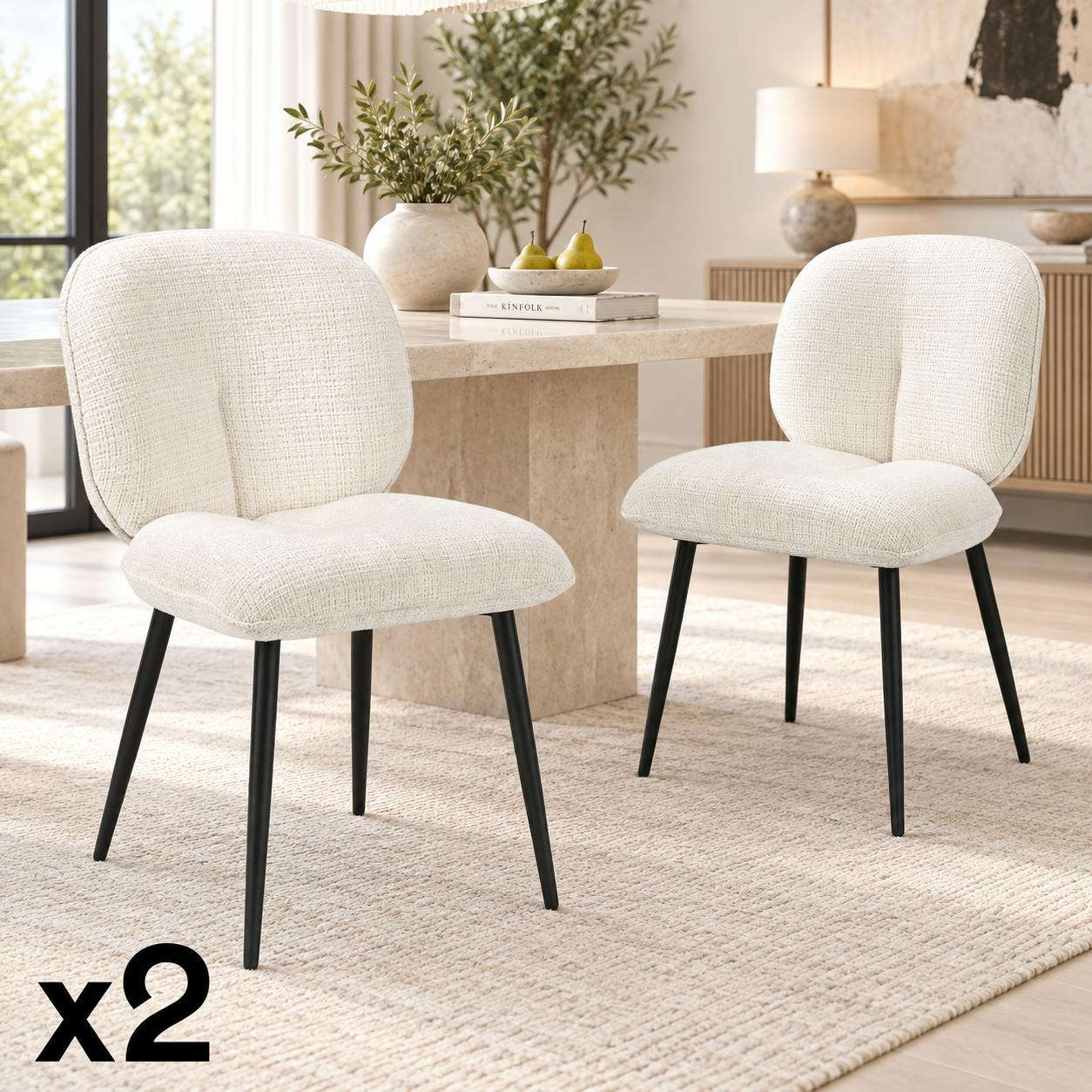 Chaise cosy en tissu blanc (lot de 2) IENA