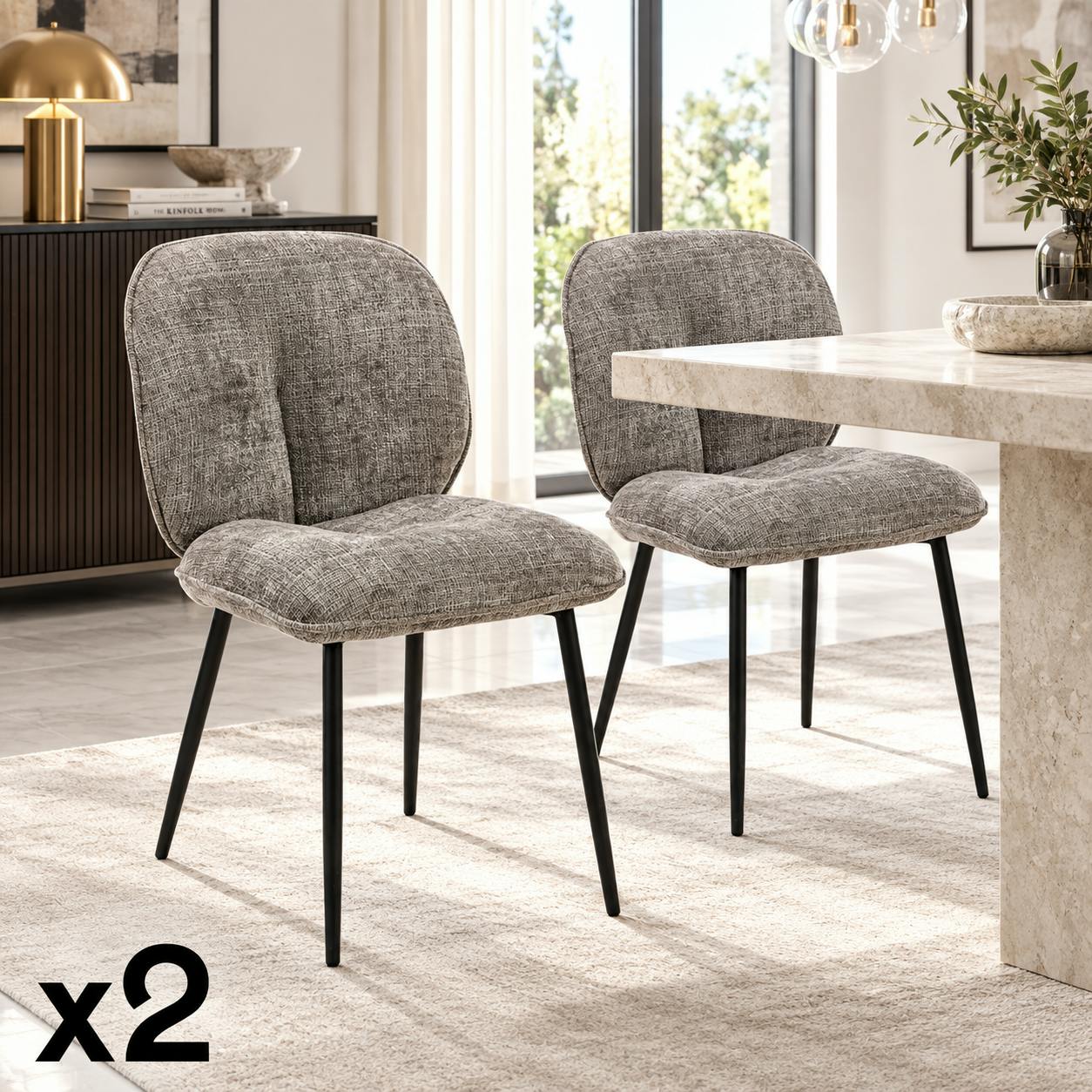 Chaise cosy en tissu gris (lot de 2) IENA