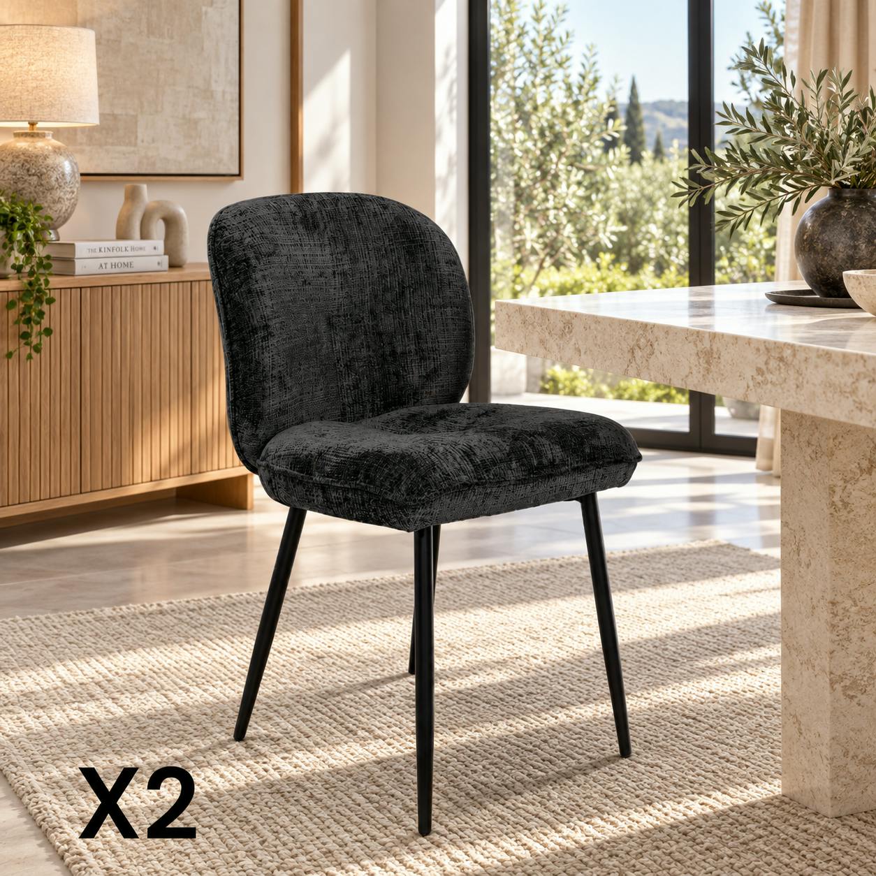 Chaise cosy en tissu noir (lot de 2) IENA