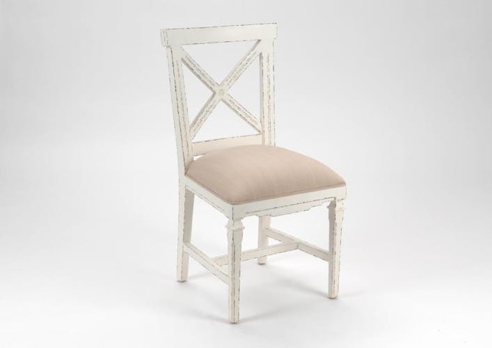 Chaise croisillon bois vieilli blanc GUSTAVE L 50 x P 53 x  H 95 AMADEUS