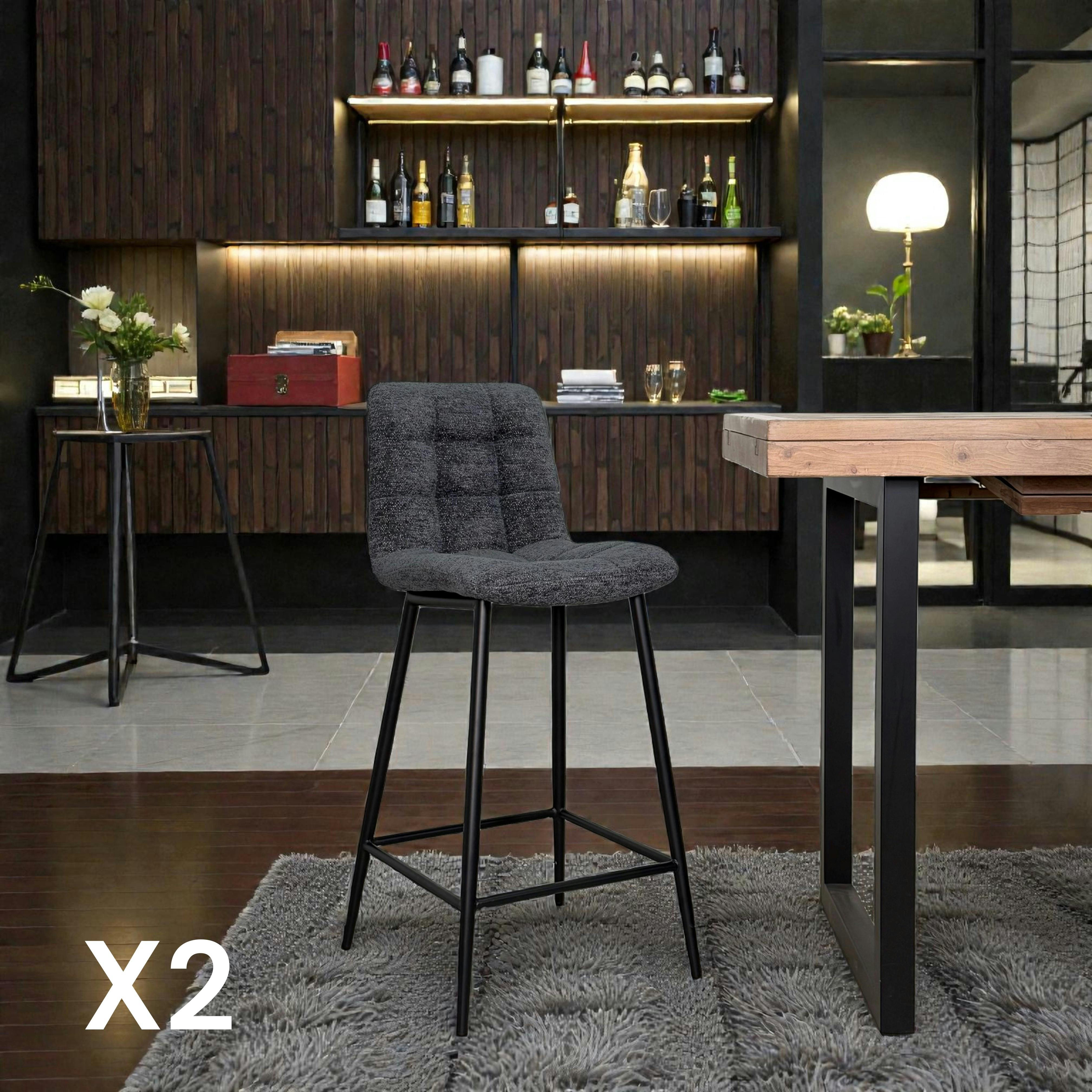 Chaise de bar anthracite motif damier (lot de 2) LOMBARDIE