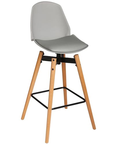 Chaise de Bar assise en PU gris clair et pieds bois naturel avec support pieds 50x50xH104,5cm