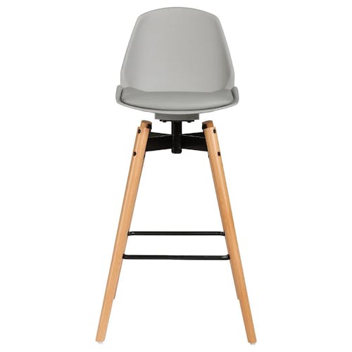 Chaise de Bar assise en PU gris clair et pieds bois naturel avec support pieds 50x50xH104,5cm