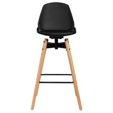 Chaise de Bar assise en PU noir et pieds bois naturel avec support pieds 50x50xH104,5cm
